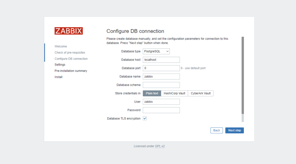 The third step of the installation wizard is to set up the database connection.