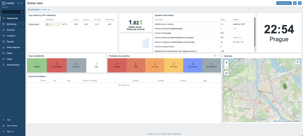 After logging in, the new version of Zabbix 6.4 will be displayed