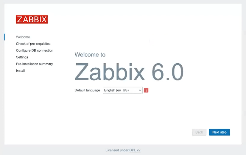 The first step of installing Zabbix 6.0 and setting the language.