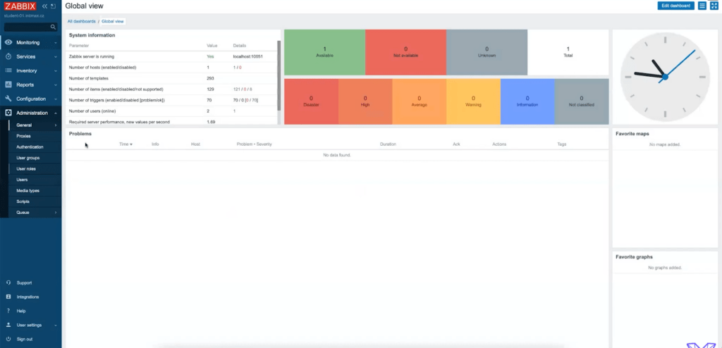 After logging in, the new version of Zabbix 6.0 is displayed.