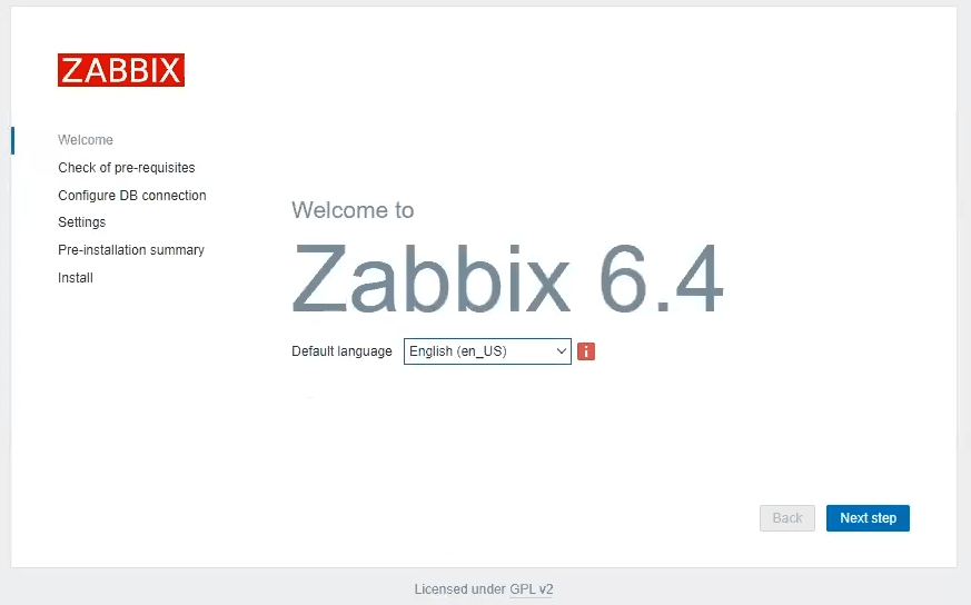 The first step of installing Zabbix 6.4 and setting the language