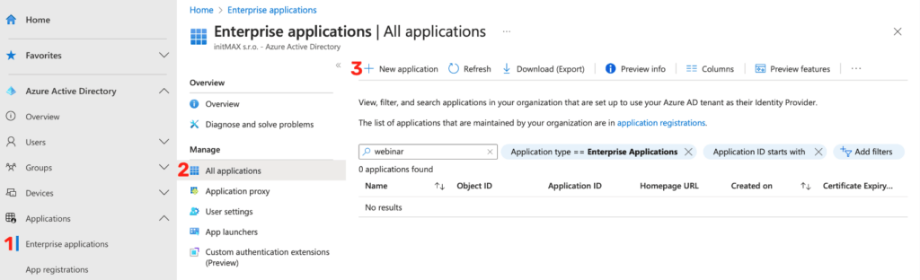 Azure Enterprise application - create a new application