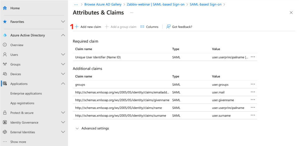 Attributes & Claim section - Add new claim - create new claim