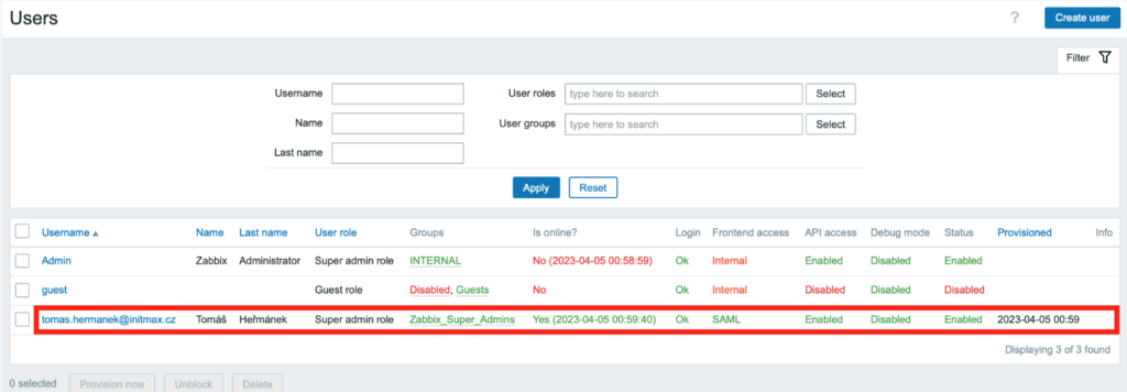 Display the date and time for the user when provisioning last took place.