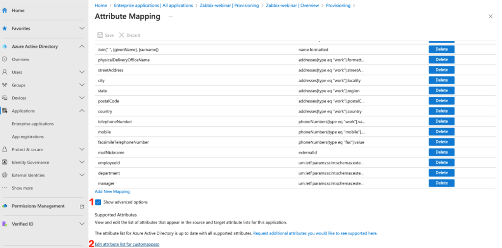 Attribute mapping section