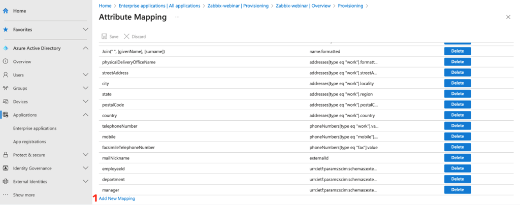 Create Mapping - Attribute mapping section - Add New Mapping link