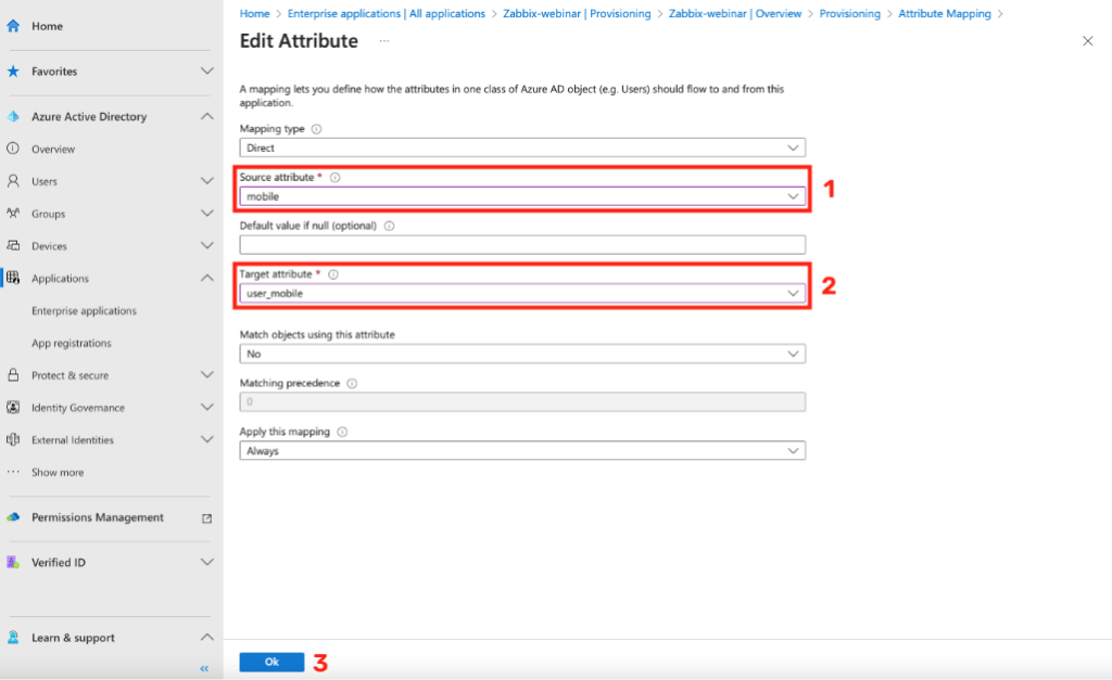 Mapping the user_mobile attribute