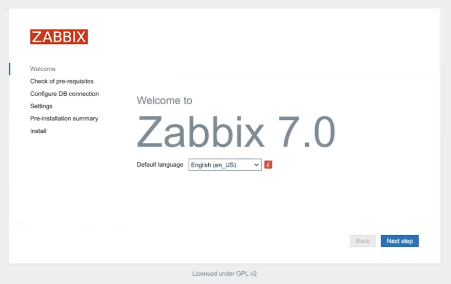 The first step of installing Zabbix 7.0 and setting the language