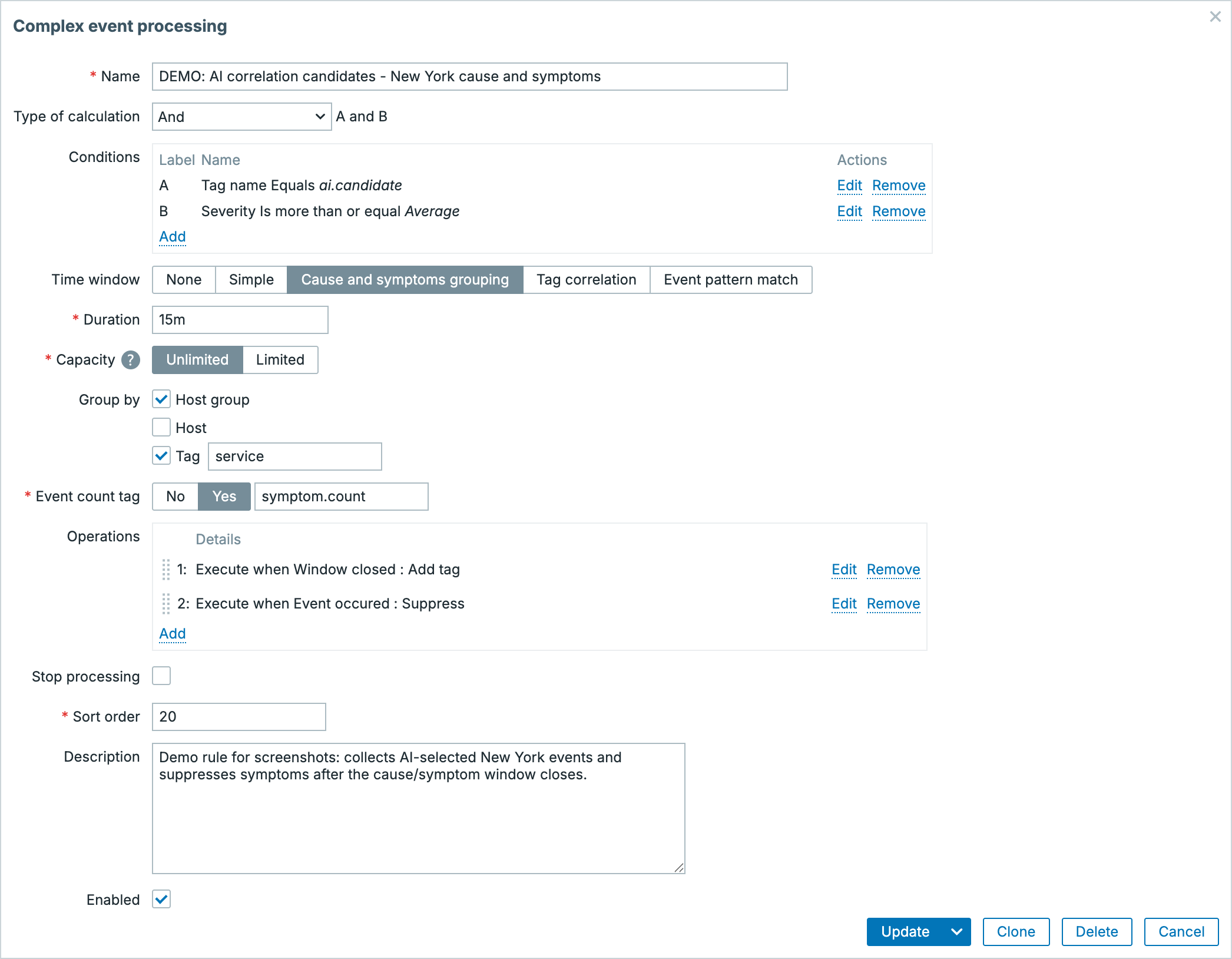 Complex Event Processing rule detail in Zabbix 8.0