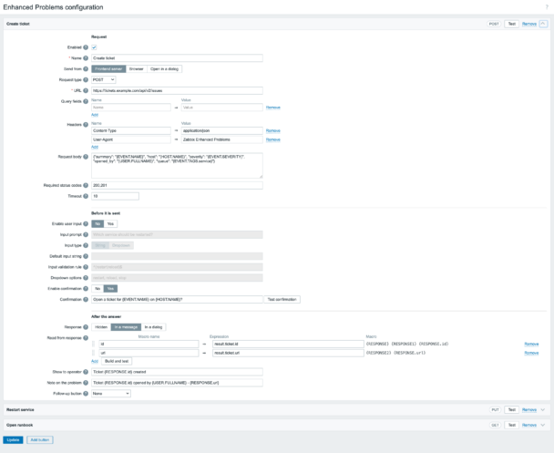 Administration - Enhanced Problems: an action button definition.
