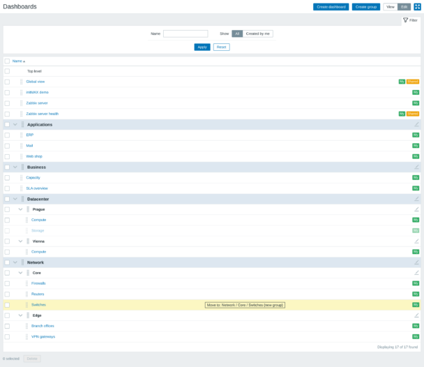 Structured Dashboard - dragging a dashboard with the Move to hint