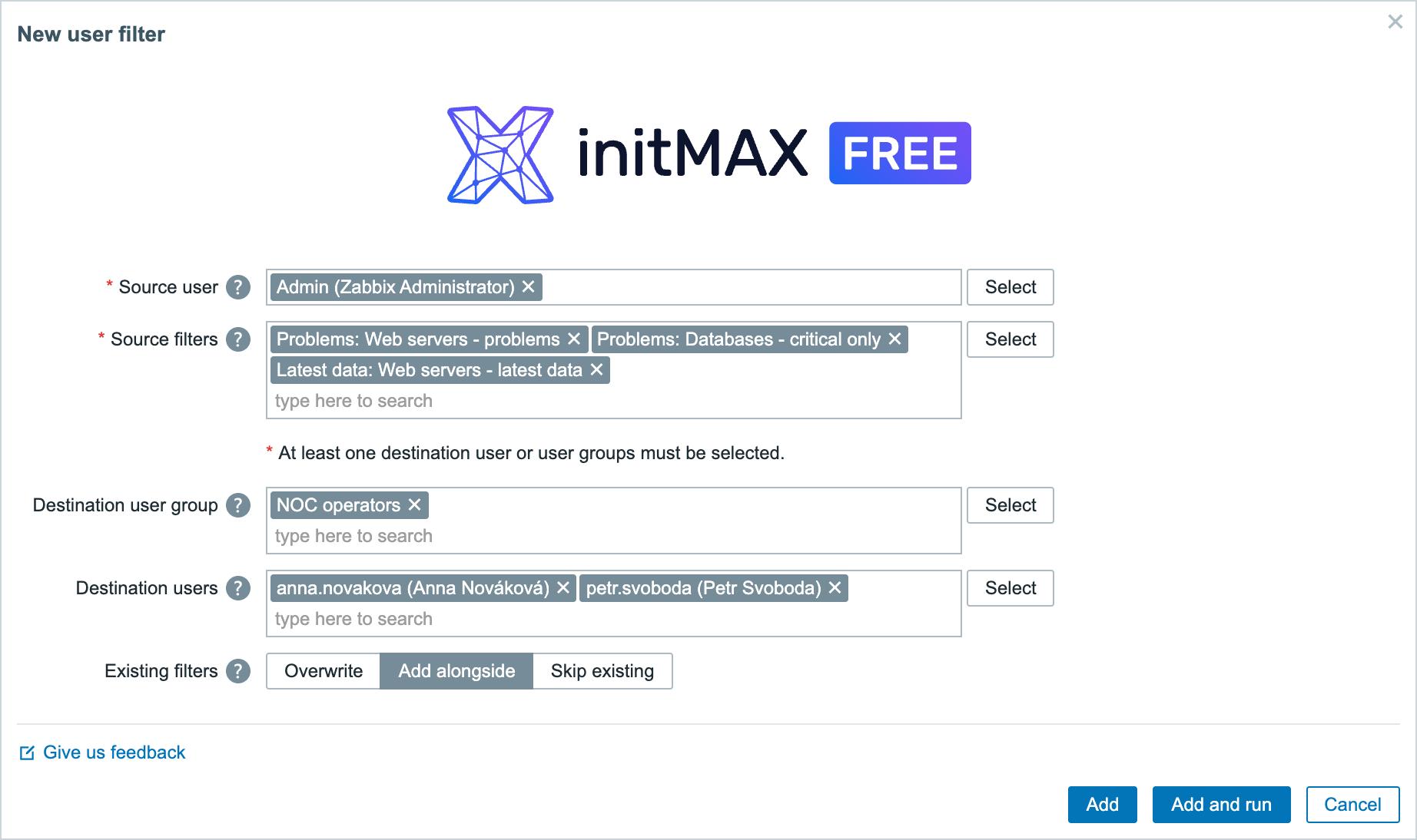 userfilterMAX - dialog New user filter