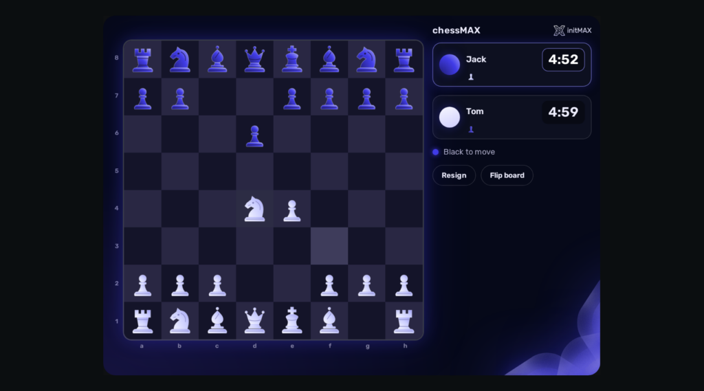 Landscape board: Tom plays white and Jack plays black.