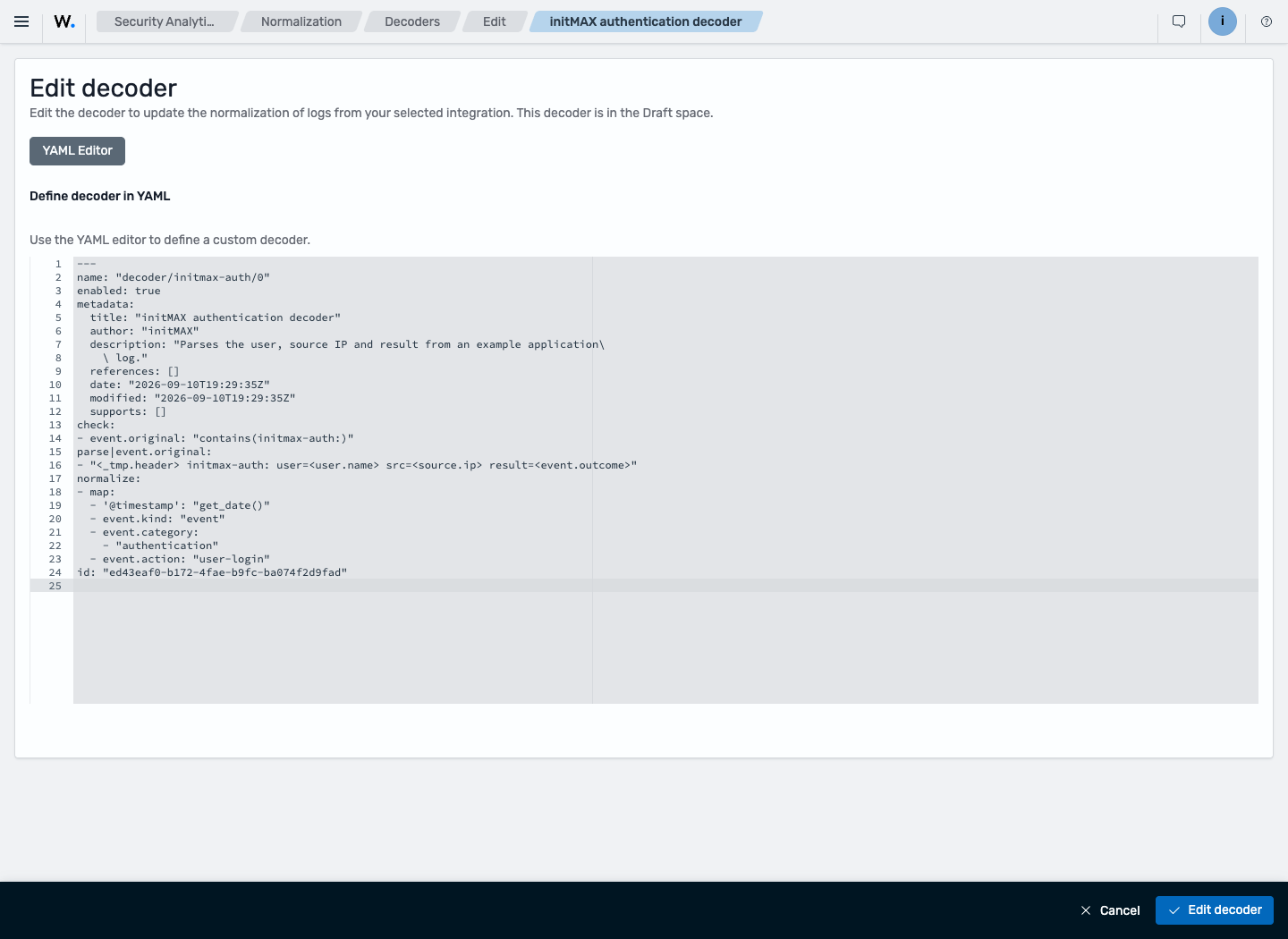 The custom YAML decoder in Draft: input selection, field parsing, and normalization.