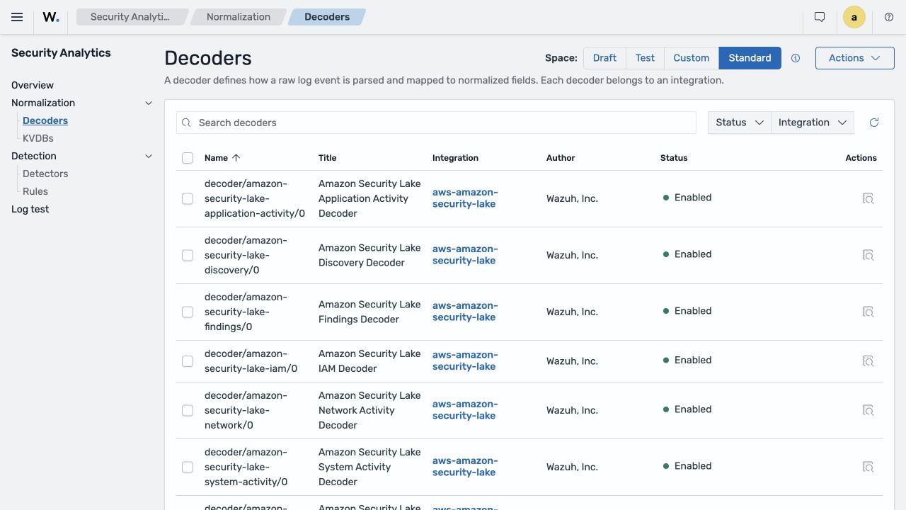 Standard decoders and their integrations in the new interface.