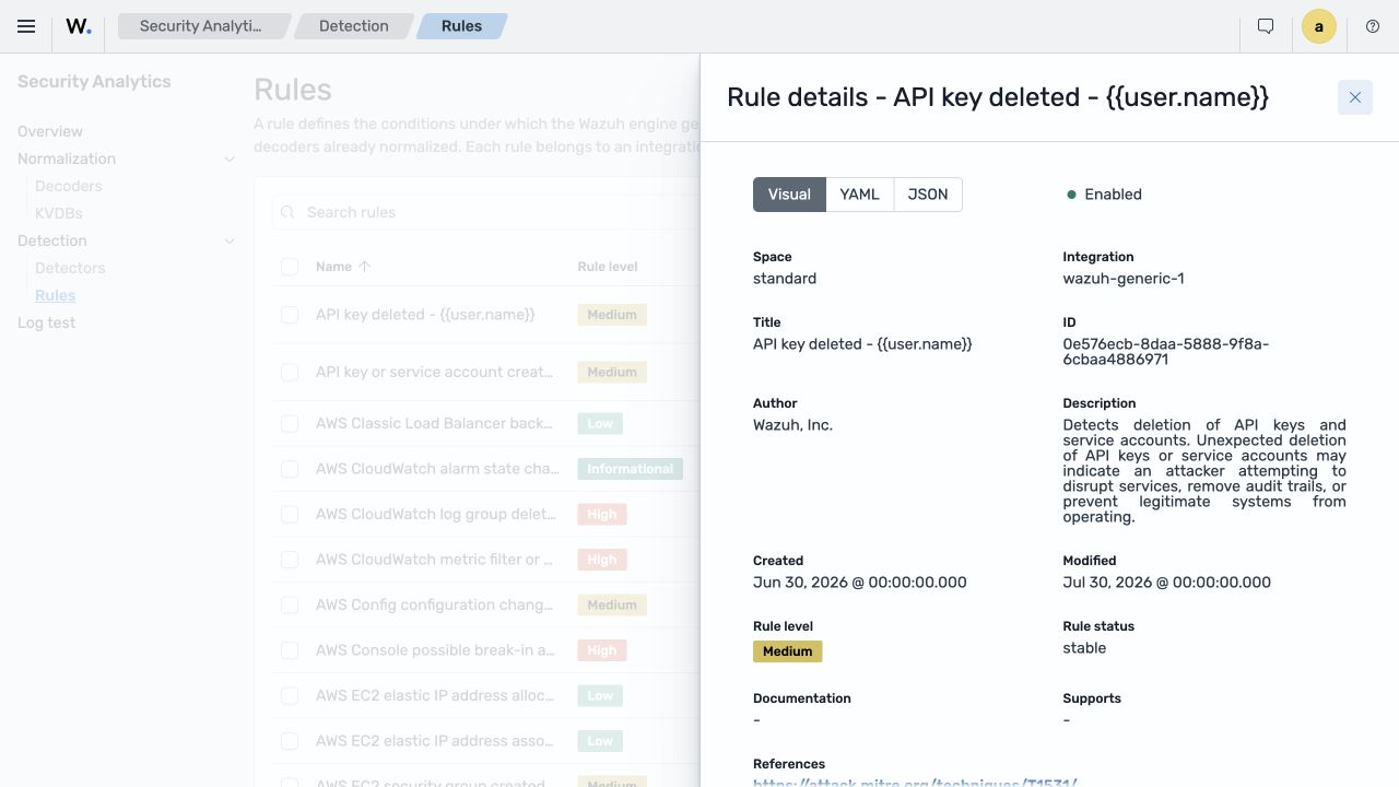Standard rule details: metadata and detection conditions.