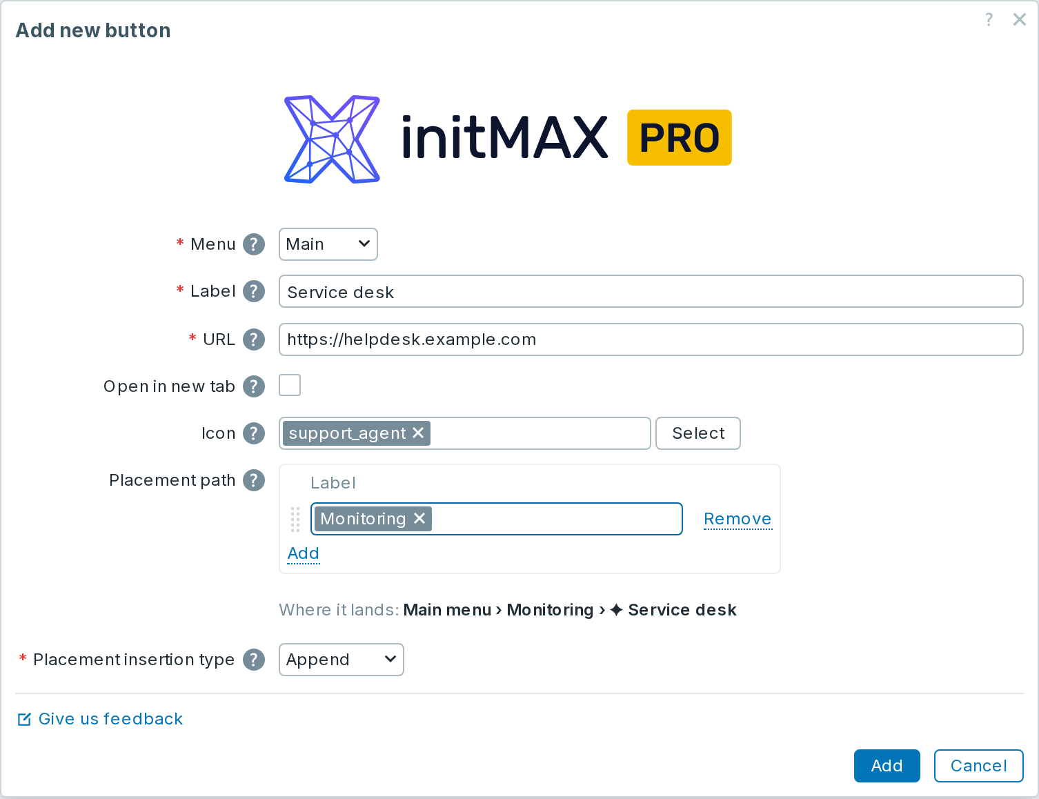 Custom menu buttons PRO - Add new button