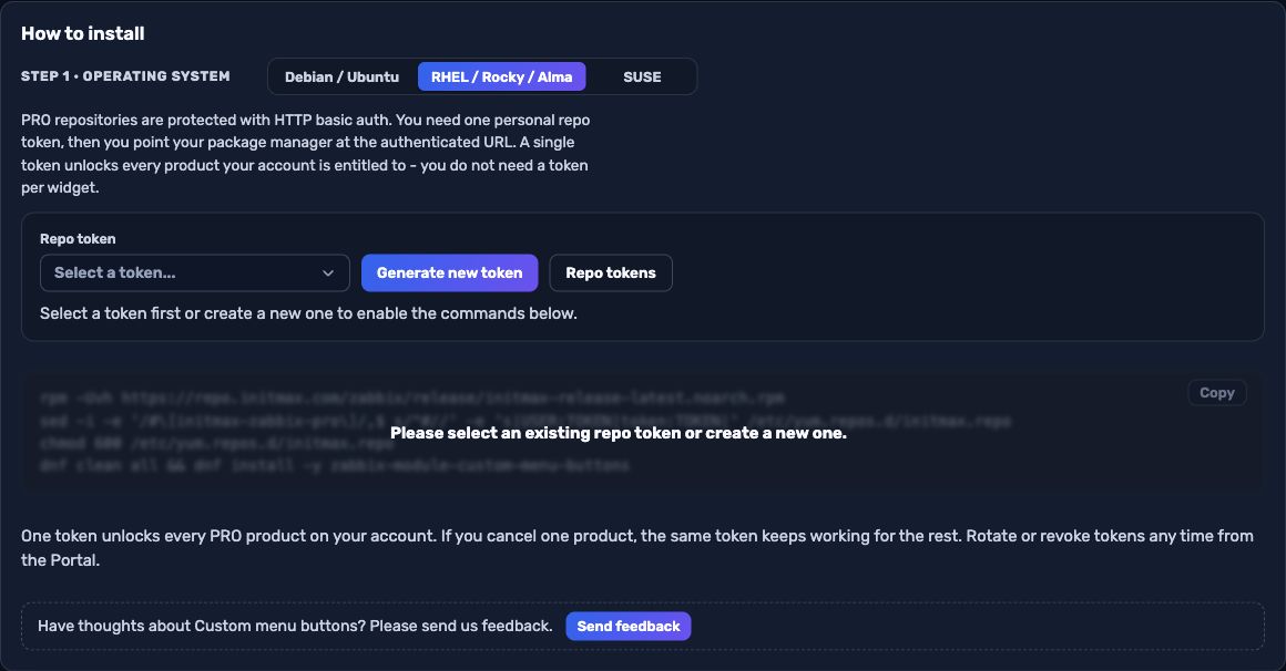Custom menu buttons PRO - Portal installer: rhel