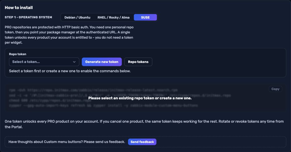 Custom menu buttons PRO - Portal installer: suse